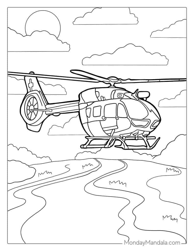 Bell 247 Helicopter Coloring Sheet