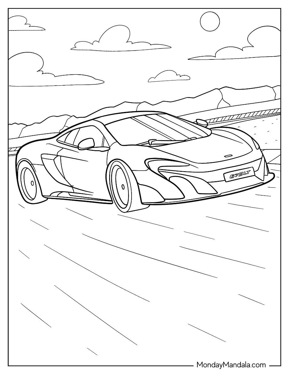 Easy McLaren 675LT Outline On The Road Coloring Sheet