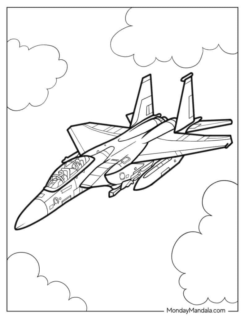 Intricate Boeing F-15 Jet With Clouds in Background