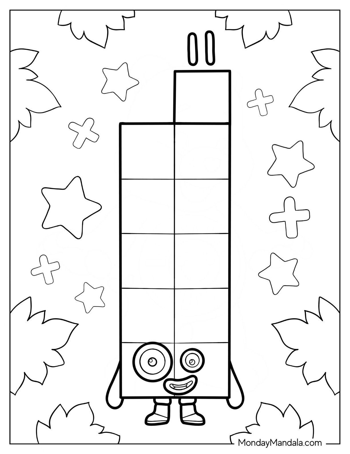 Numberblocks Coloring Page 11 With Leaves And Stars