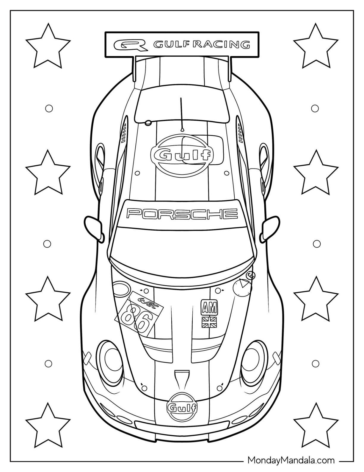 Top View Of Porsche Coloring Page 911 GT3 RSR
