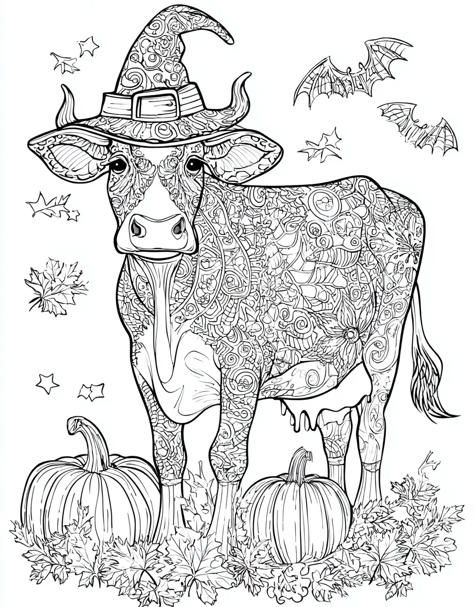 Charming Halloween Cow Coloring for Creative Minds Free Coloring Page