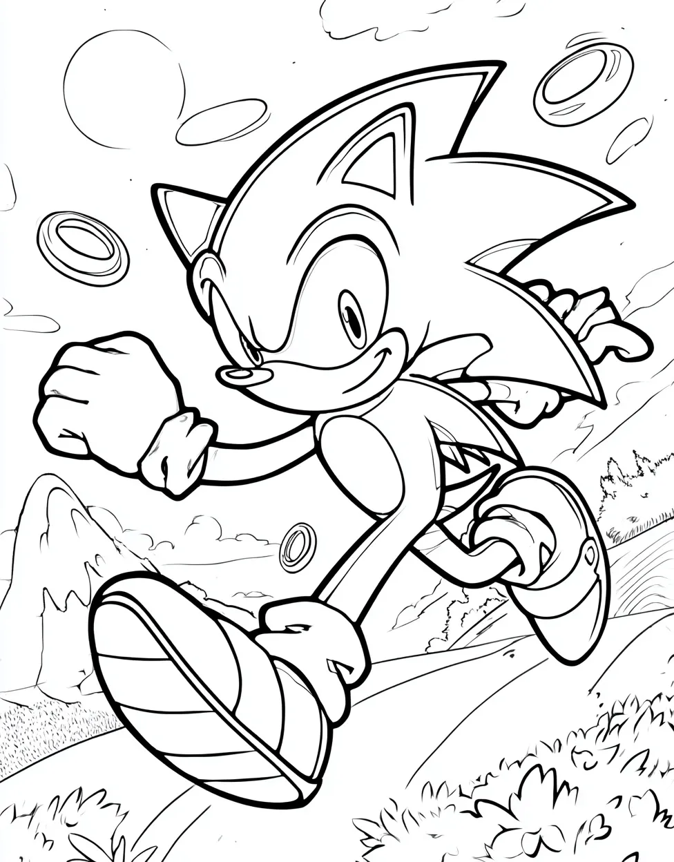 Dynamic Sonic the Hedgehog Coloring Page