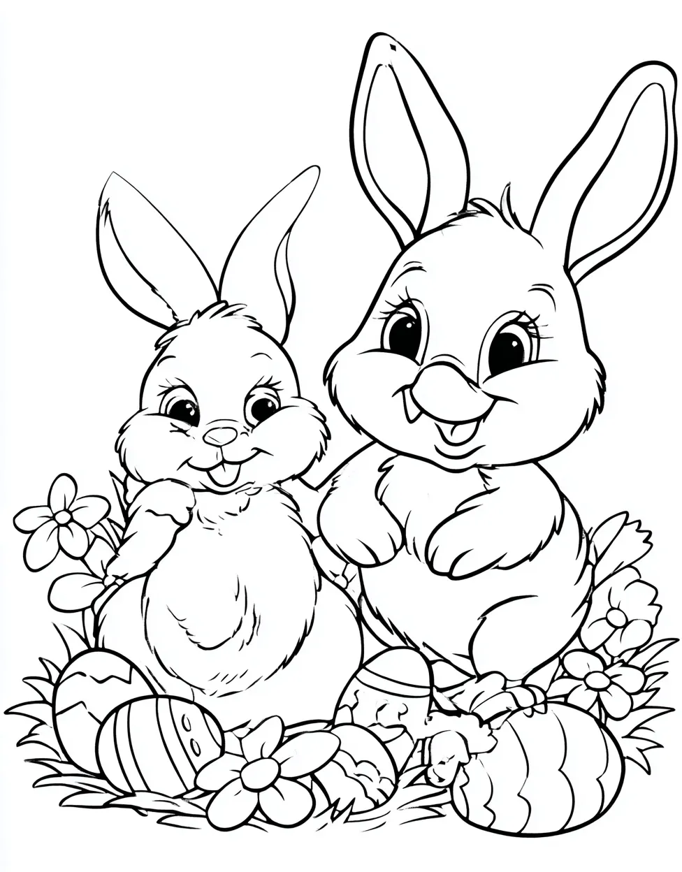 Adorable Easter Bunny and Chick Coloring Page for Kids - Free Coloring ...