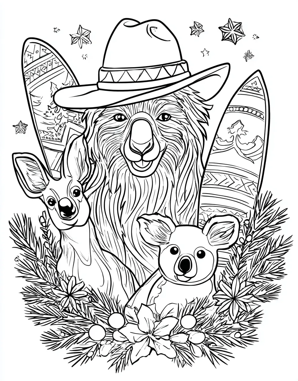 Australian Santa Claus Coloring Page with Wildlife Theme - Free ...