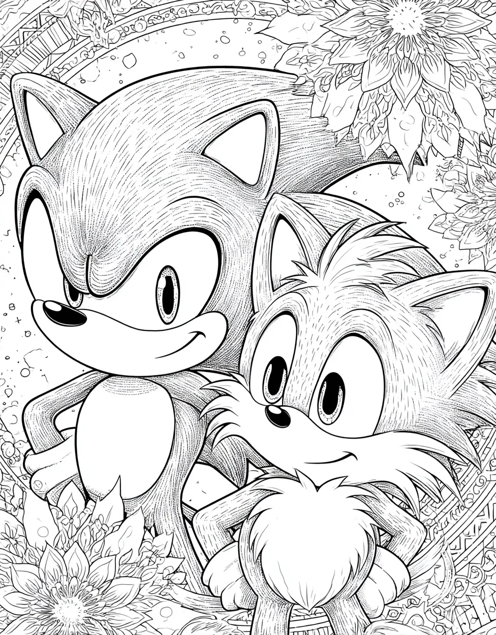 Intricate Sonic and Tails Face Clipart for Adults - Free Coloring Page ...