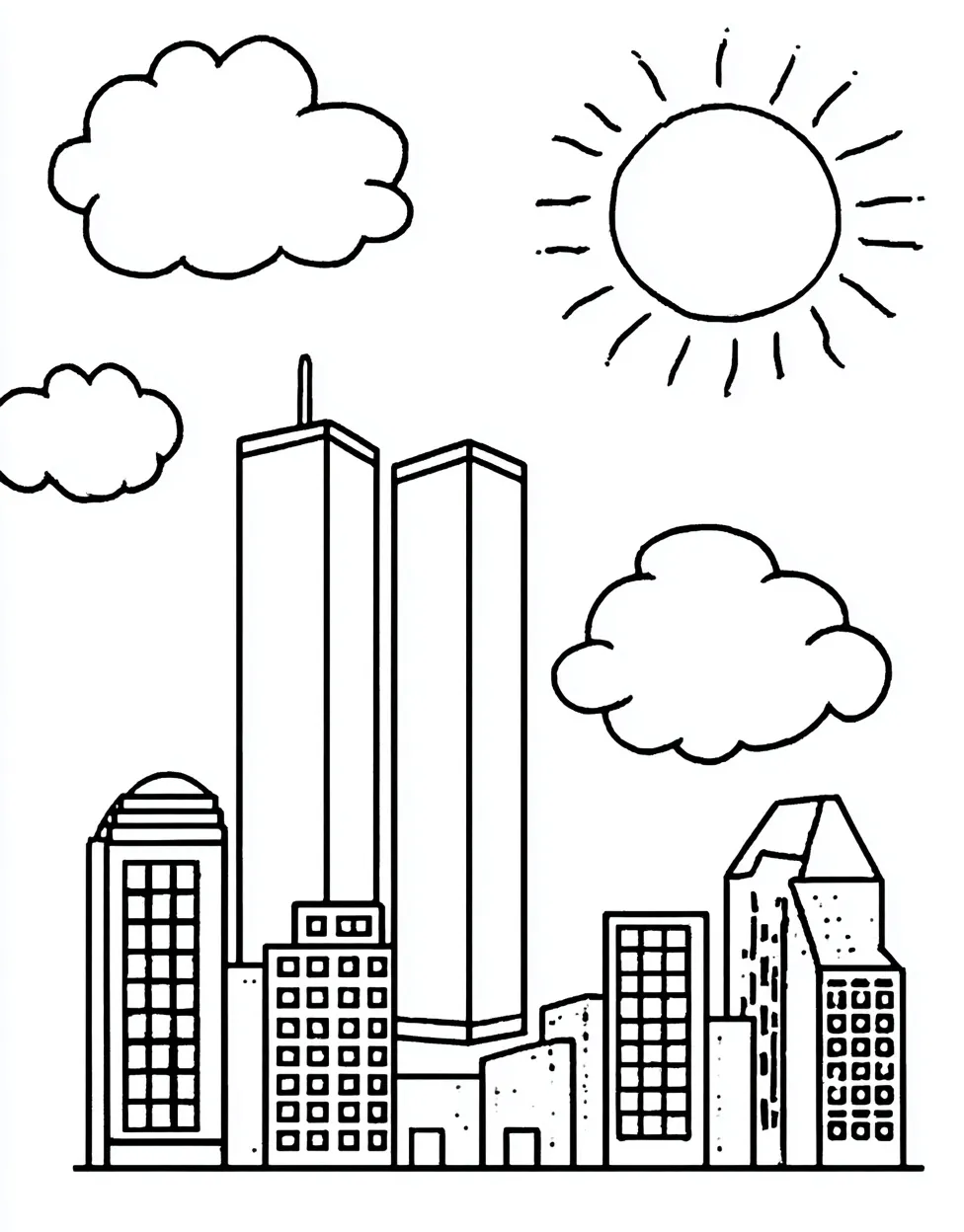 Engaging 9/11 Coloring Page for Kids | NYC Skyline Fun