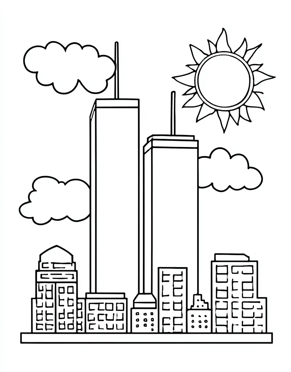 Simple 9/11 Coloring Page | Fun NYC Skyline Design
