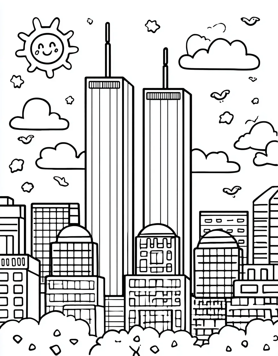Kid-Friendly 9/11 Coloring Page of NYC Skyline