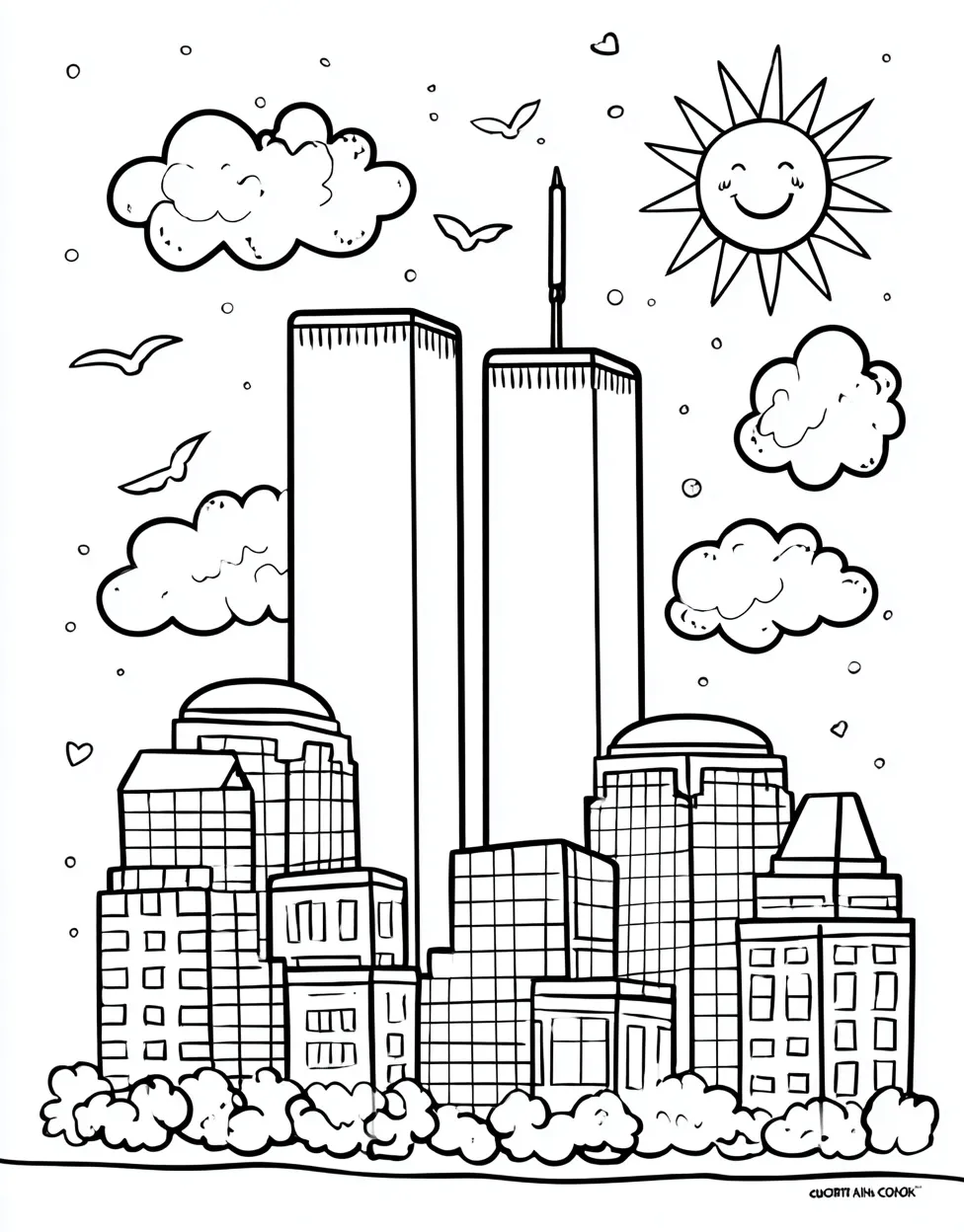Beautiful NYC Skyline 9/11 Coloring Page for Kids