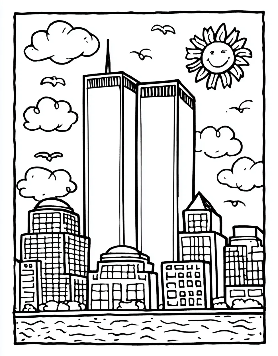 Engaging 9/11 Coloring Page for Kids - NYC Skyline