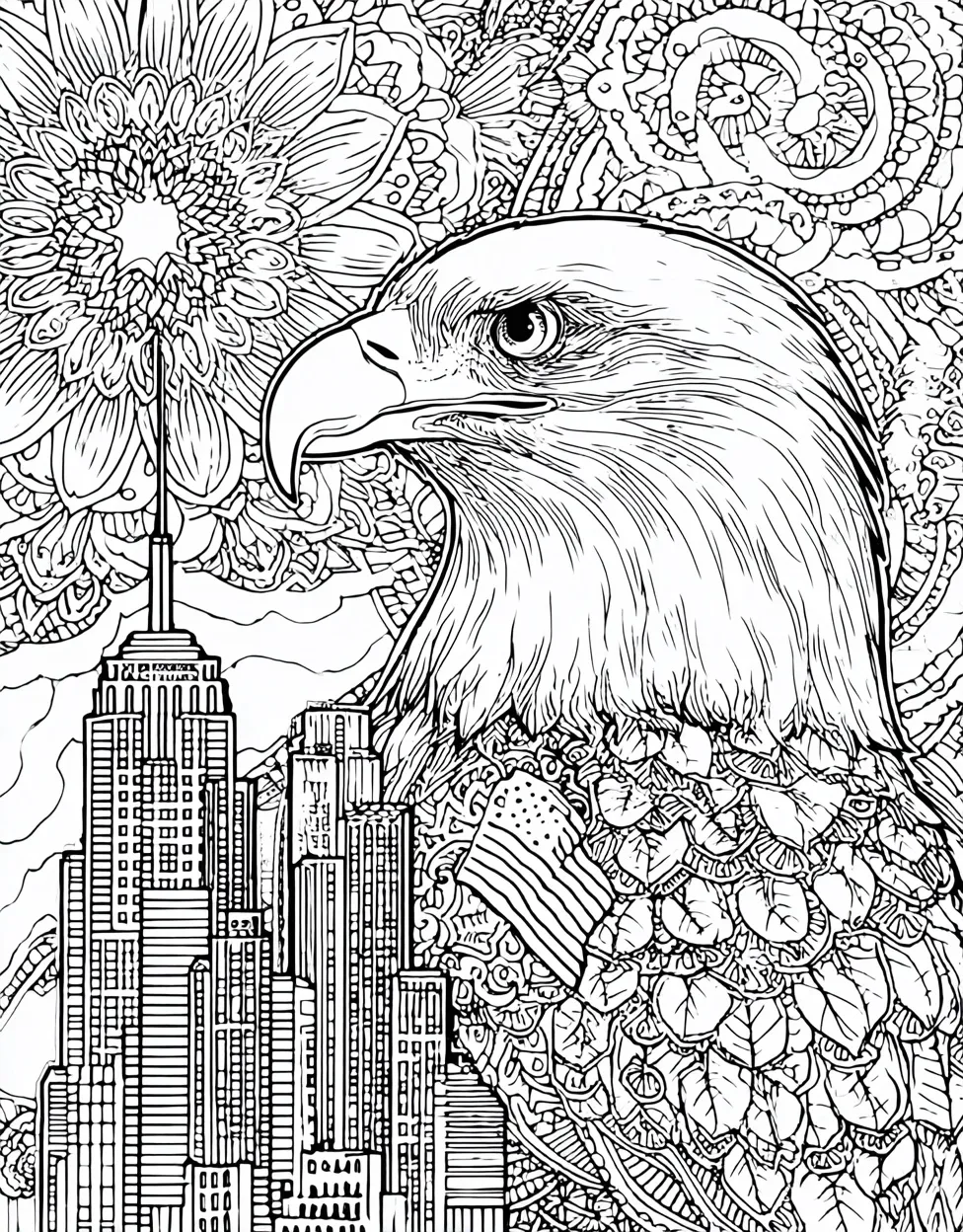 Intricate 9/11 Tribute Coloring Page for Adults