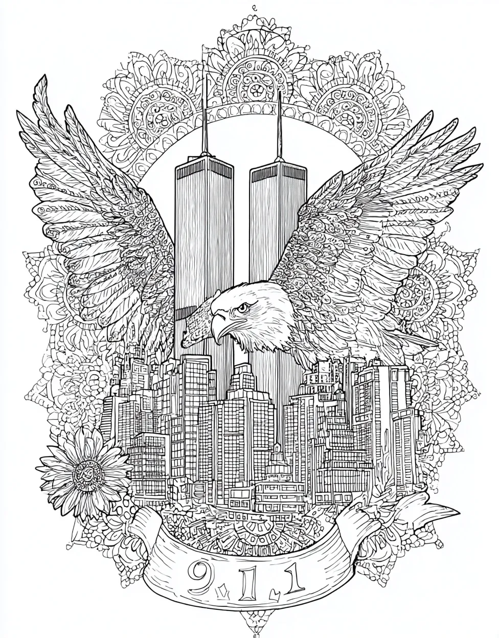 Hard 9/11 Coloring Page for Advanced Colorists