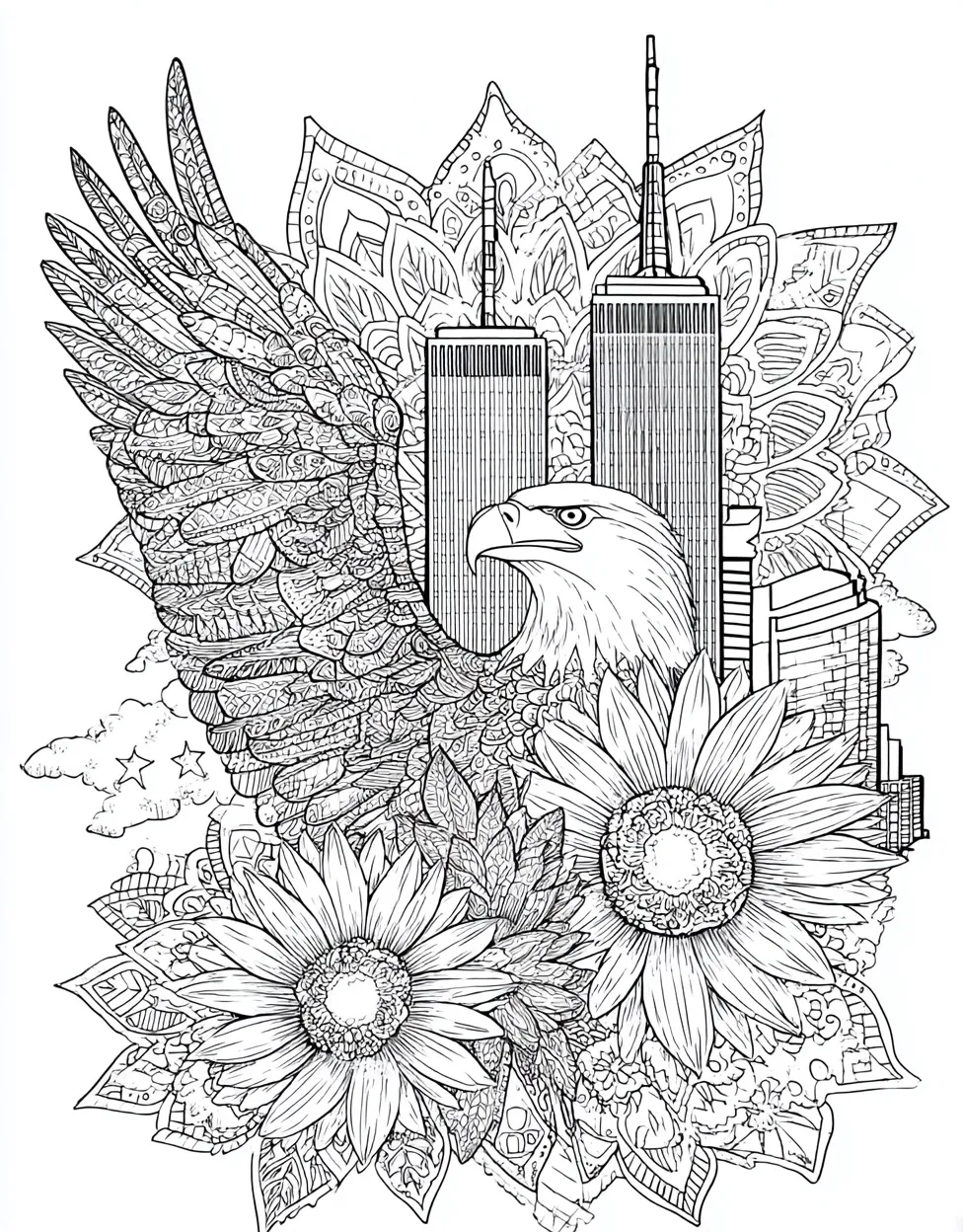 Intricate 9/11 Coloring Page for Adults