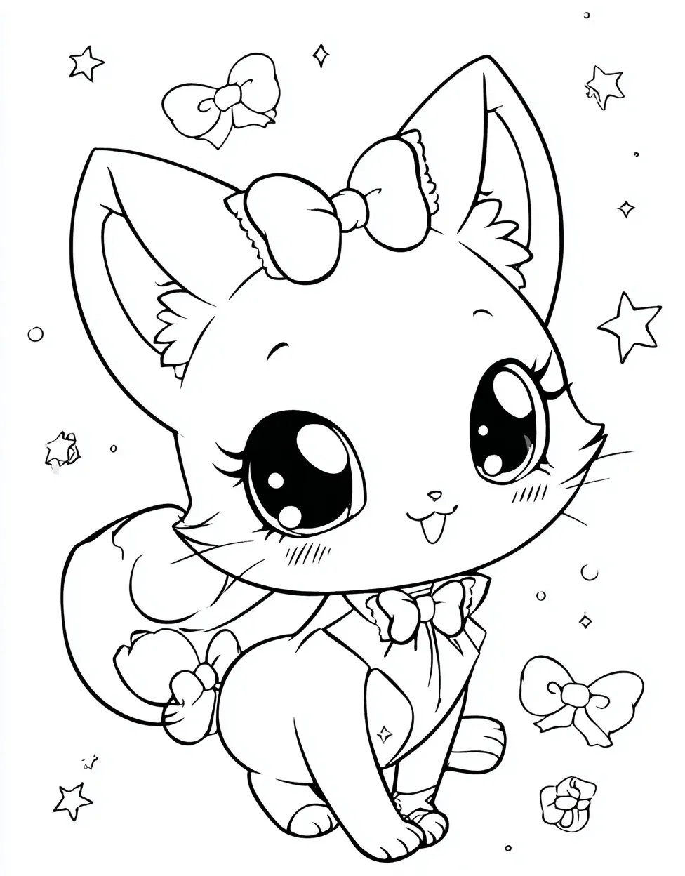 Charming Anime Cat Girl Chibi Coloring Pages - Free Coloring Page ...