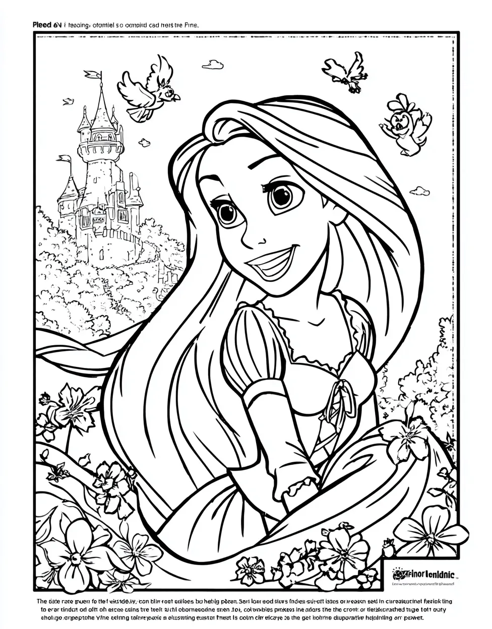 Rapunzel’s Joyful Face Coloring Page for Kids – Printable 8.5x11 Activity
